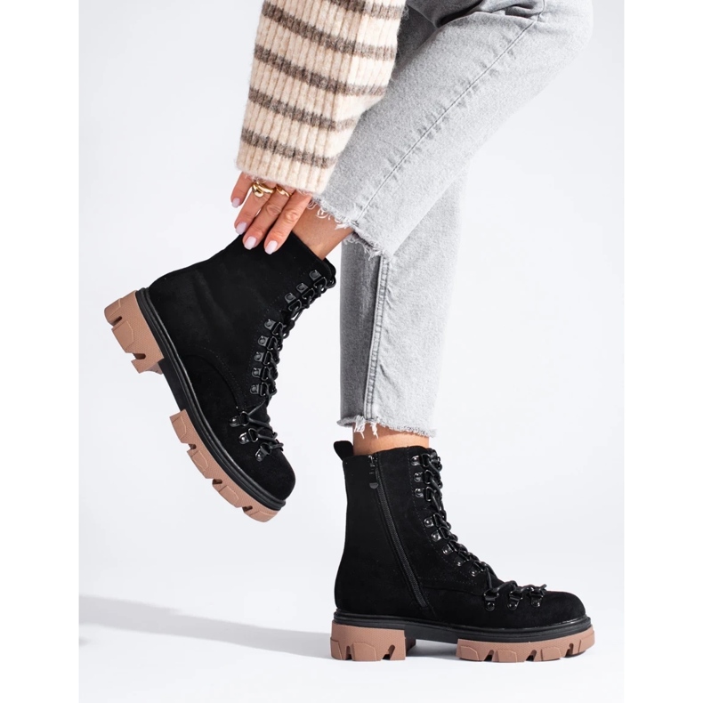 Radničke čizme na vezanje od brušene kože, crne, Vinceza crna 2