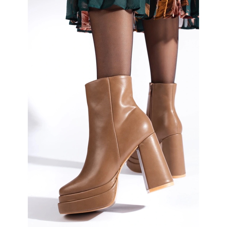 SHELOVET Tamno bež gležnjače na visoku petu smeđa 2