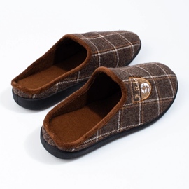 Shelovet muške smeđe kockaste papuče smeđa 1