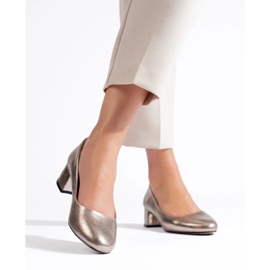 Ženske salonke na nisku petu, tamno zlatne boje zlatni 1