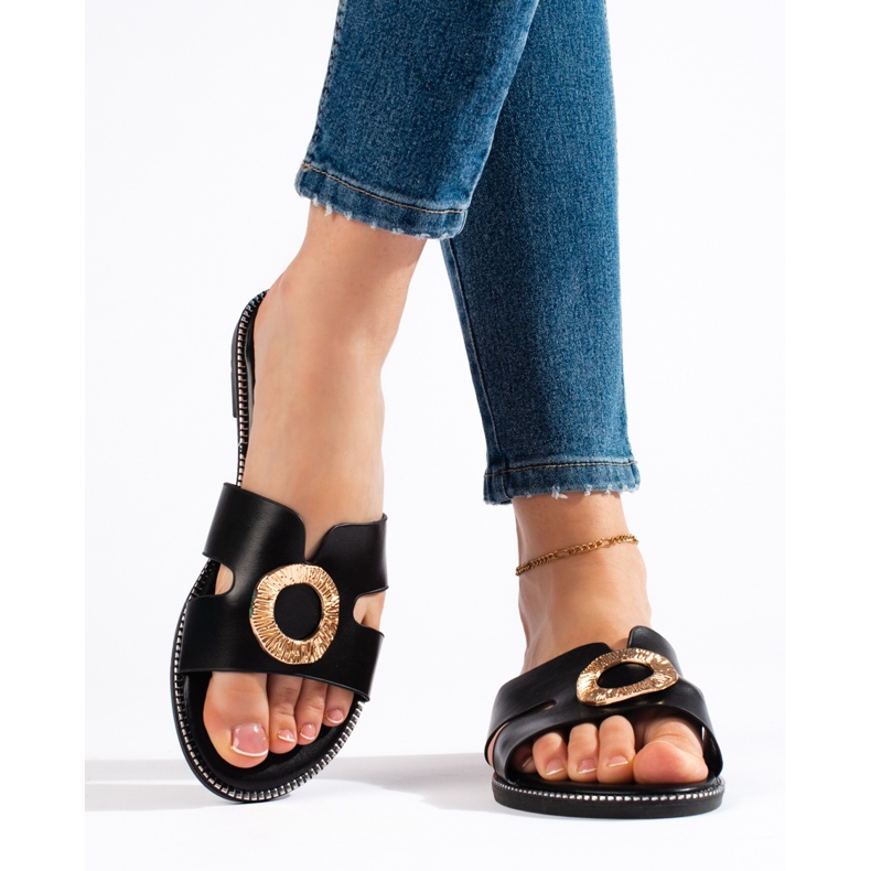 Crne ženske ravne tobogane crna 2