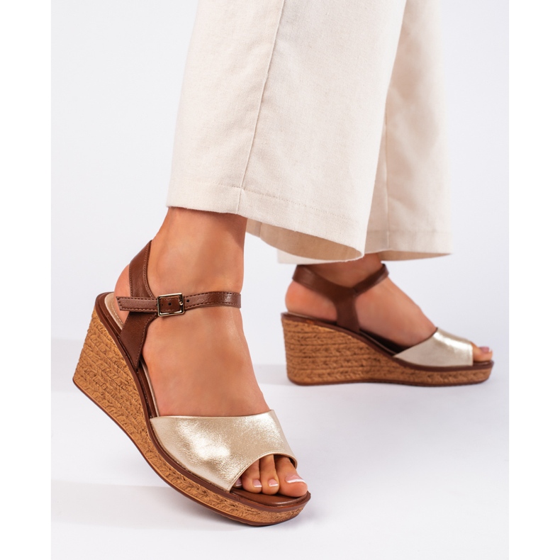 Ženske zlatne sandale na klin Sergio Leone zlatna 2