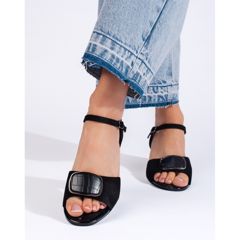 Crne elegantne sandale na visoku petu marke Sergio Leone crna 2