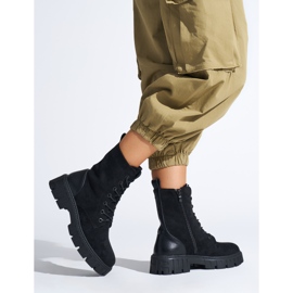 Crne ženske radničke čizme na vezanje crno 1