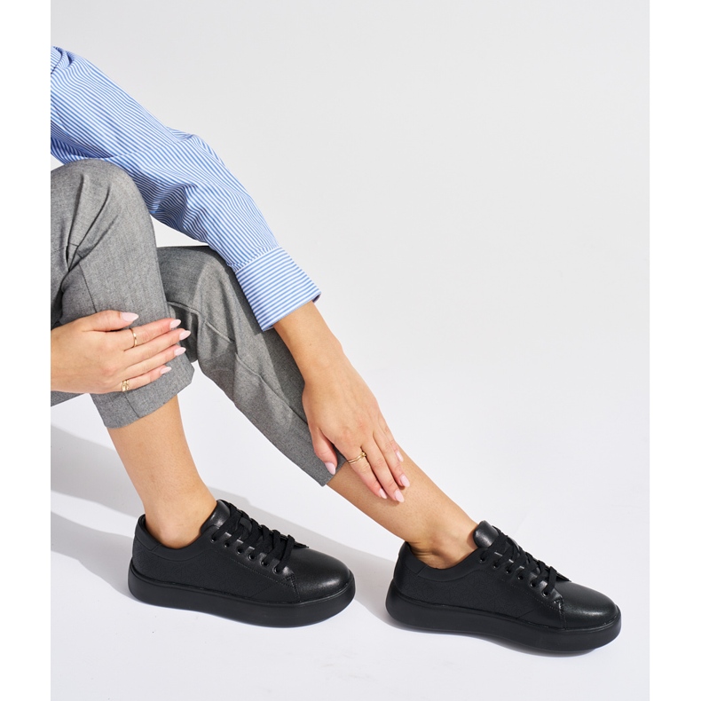 Sergio Leone Crne kože vezane sportske tenisice žene SP014 crna 1