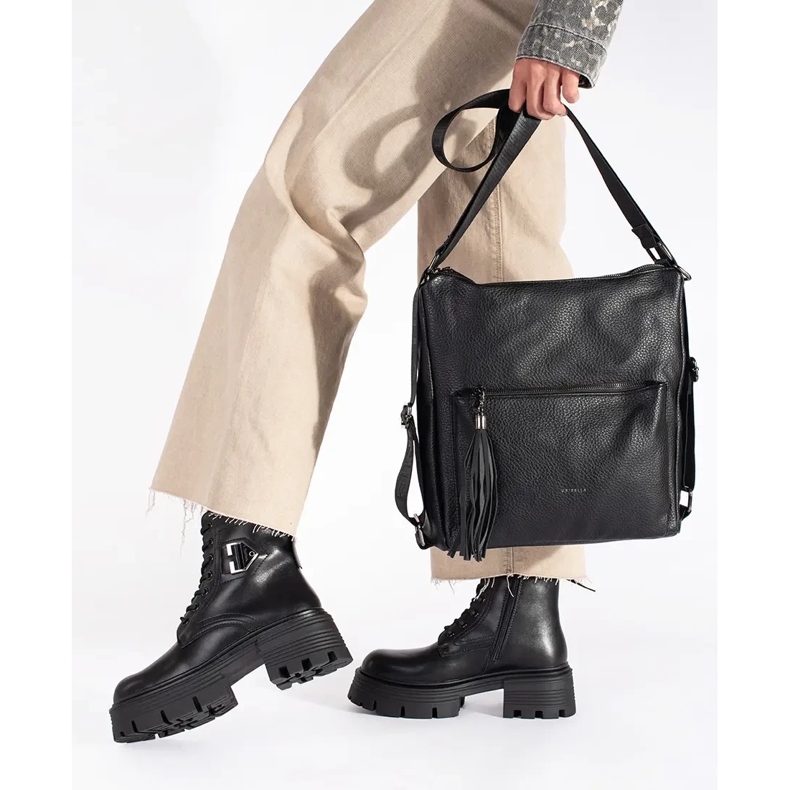 Kožne crne čizme s debelim potplatom crno 2