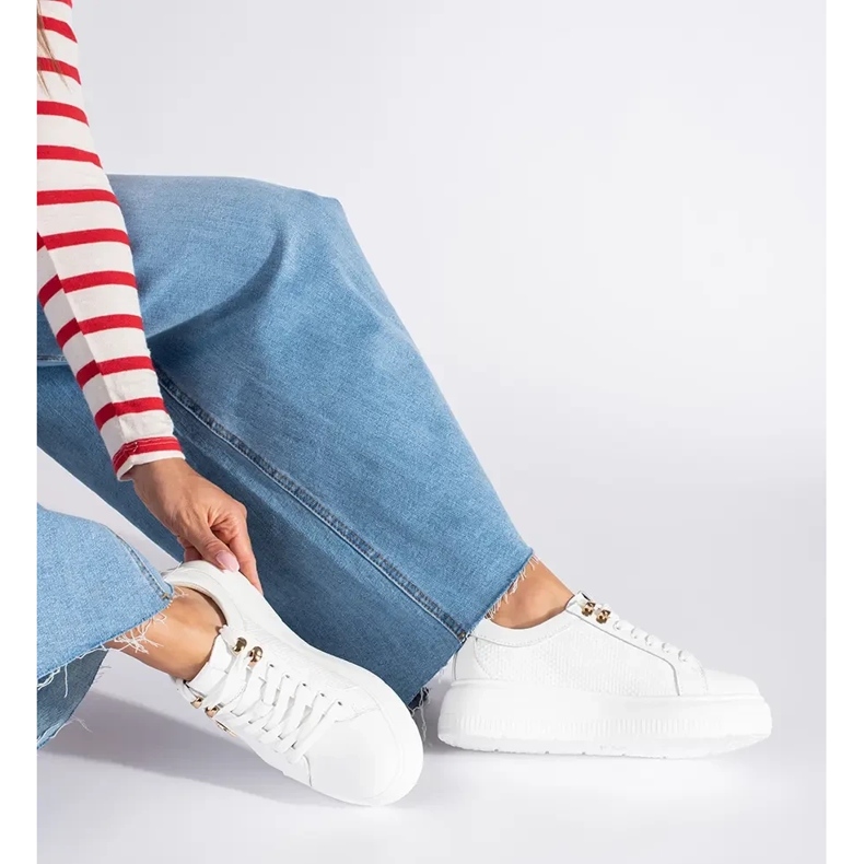 Kožne bijele platform tenisice bijela 1