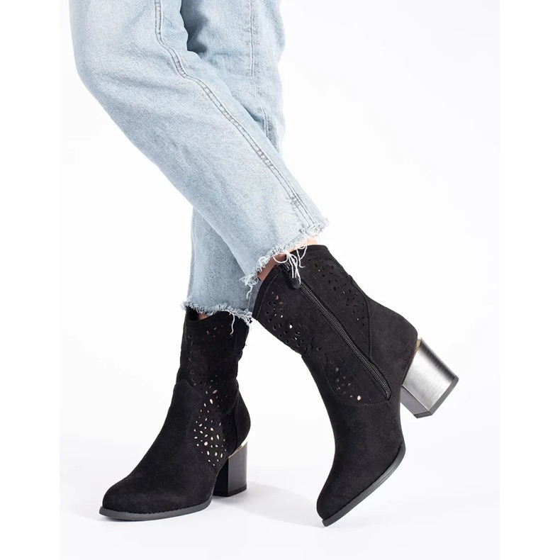 Seastar Ažurirane crne kaubojske čizme s visokom petom crno 1