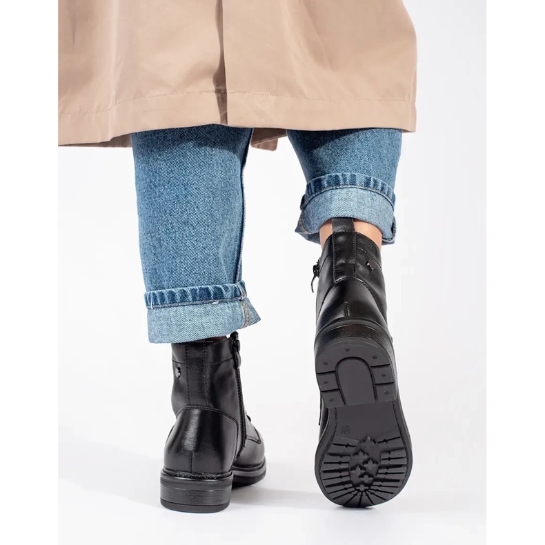 Crne ženske kožne gležnjače na vezanje Sergio Leone crna 1