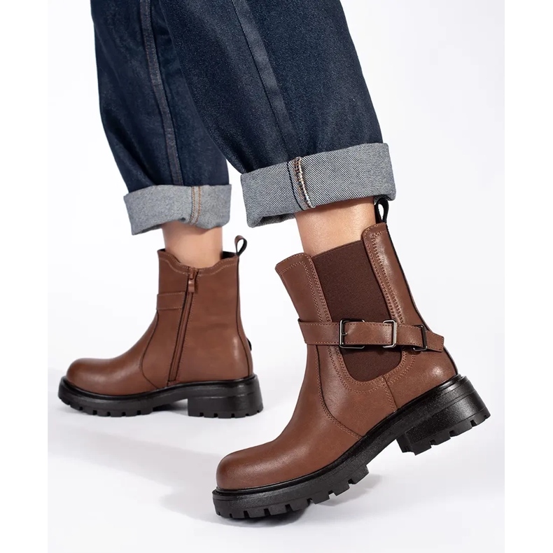 Ženske smeđe kožne Chelsea čizme s Sergio Leone platformom smeđa 1