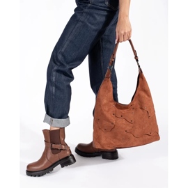 Ženske smeđe kožne Chelsea čizme s Sergio Leone platformom smeđa 2