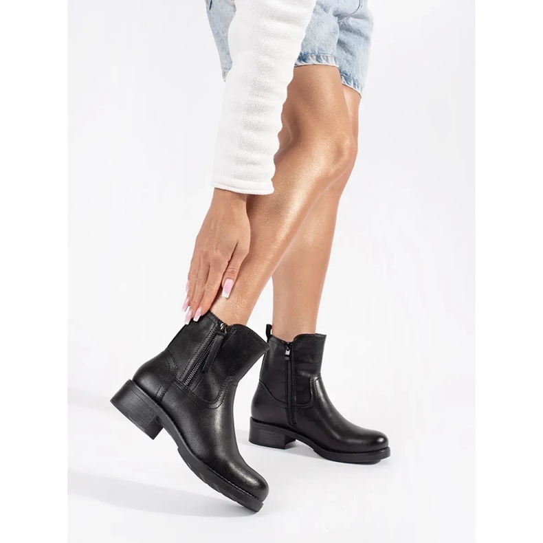 Crne kožne ženske gležnjače Sergio Leone crno 1