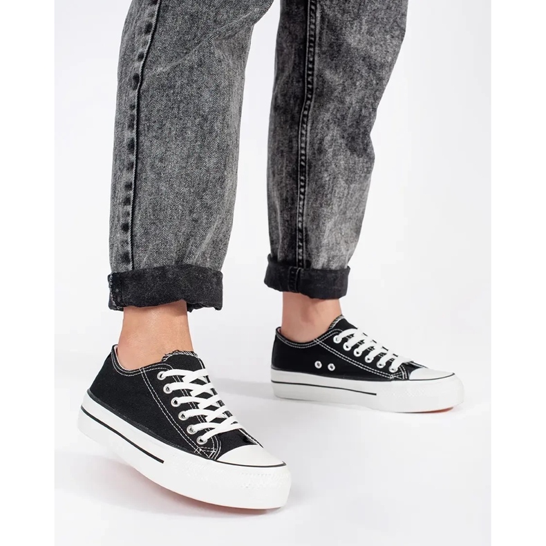 Seastar Crne klasične ženske tenisice na vezanje i platformu crna 1