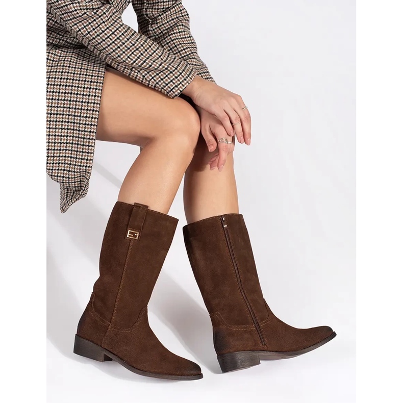 Smeđe kožne ženske kaubojske čizme na visoku petu marke Sergio Leone smeđa 1