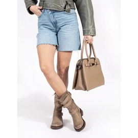 Bež ženske gležnjače na nisku petu s kopčama 2