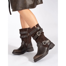 Smeđe ženske gležnjače na nisku petu s kopčama smeđa 1