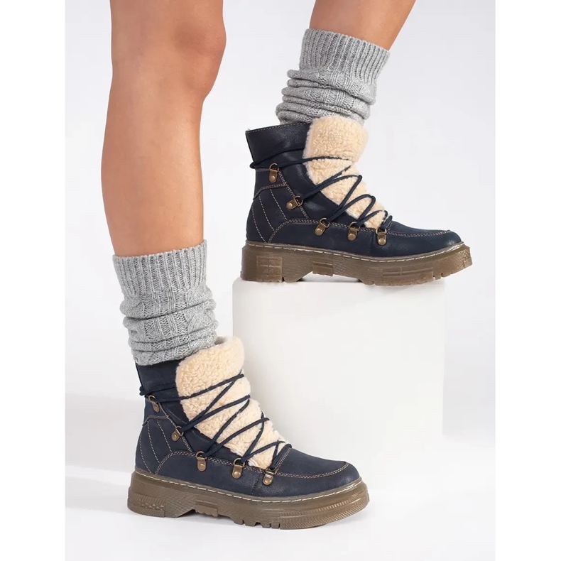 Goodin Mornarsko plave, izolirane čizme na vezanje s krznom od ovčje kože plava 2