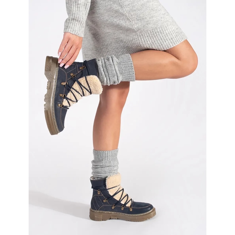 Goodin Mornarsko plave, izolirane čizme na vezanje s krznom od ovčje kože plava 1