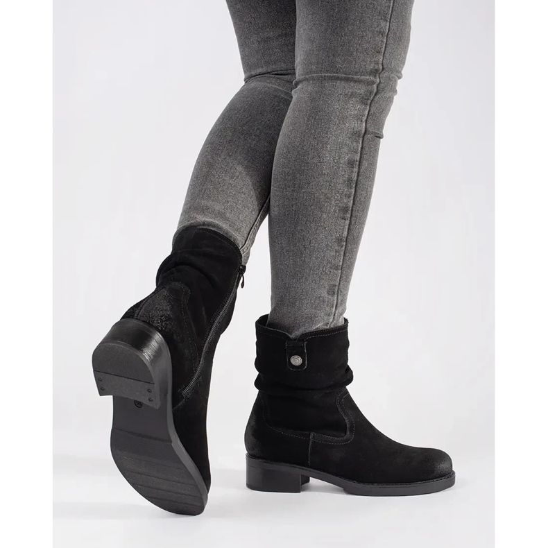 Sergio Leone Crne gležnjače s gornjim dijelom od nabrane kože od Sergia Leonea crna 1