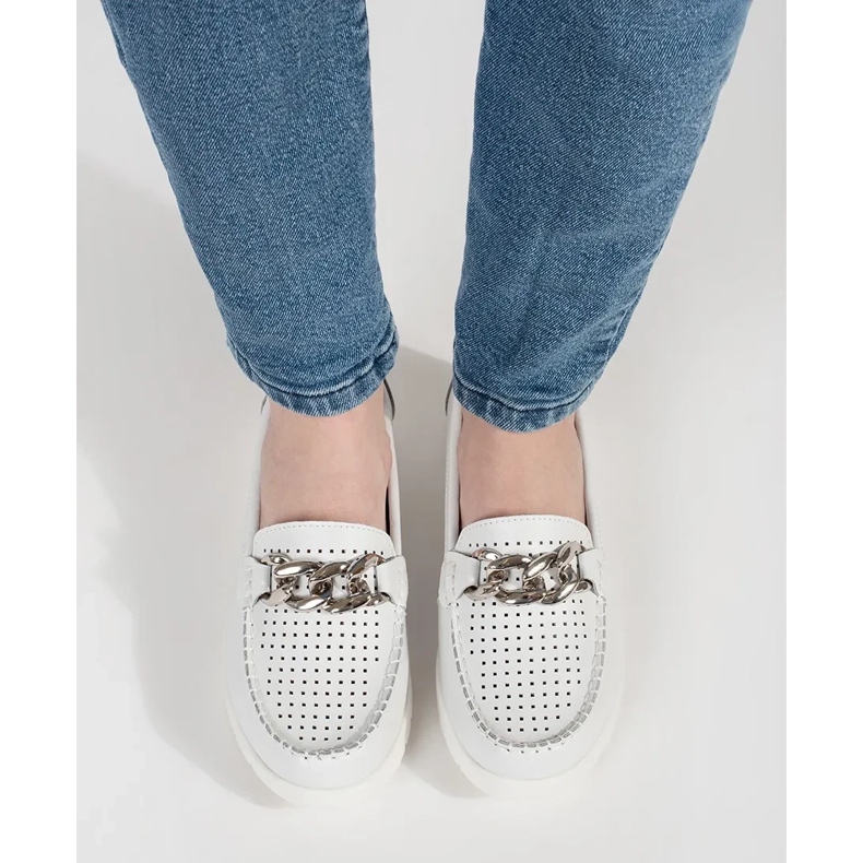 Goodin Kožne bijele natikače s lancem na platformi bijela 1