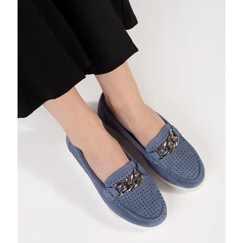 Goodin Kožne plave natikače s lancem na platformi plava 1