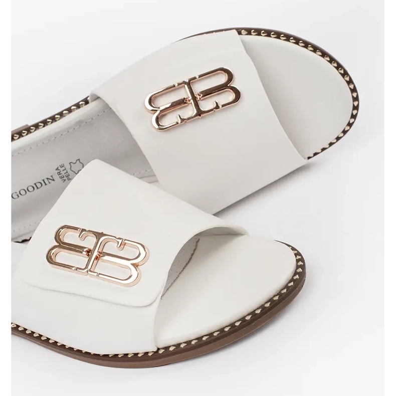 Goodin Bijele ženske prelete s ravnim potplatom s ukrasom bijela 1