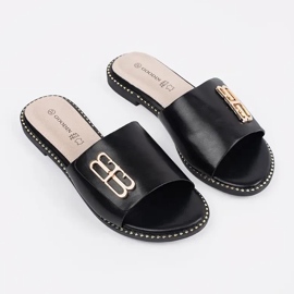 Goodin Crne ženske papuče na ravnom potplatu s ukrasom crna 1