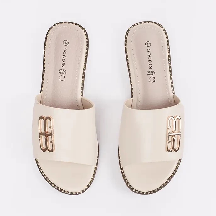 Goodin Svjetlost -Podignite ženske zaklopke na ravnom potplatu s ukrasom bež 2