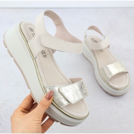 S.Barski Ženske kožne sandale za čičak platformu Złote S. Barski LR51-543 zlatni 1