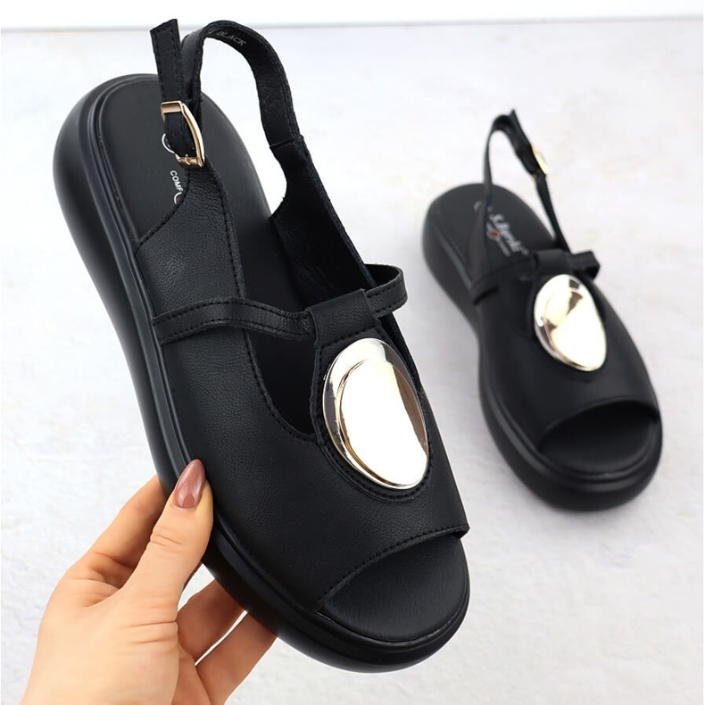 S.Barski Ženske kožne sandale na platformi carne S. Barski GR51-603 crno 1