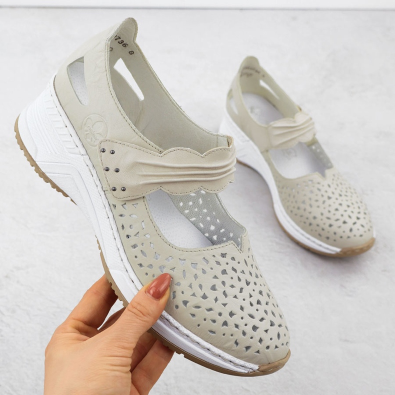 Beige kožne otvorene cipele Rieker N4382-60 bež 1