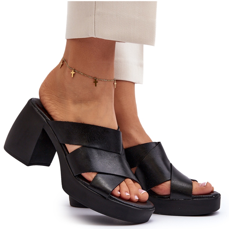 Zazoo 40373 Kožne japanke s blokom, crne crna 5