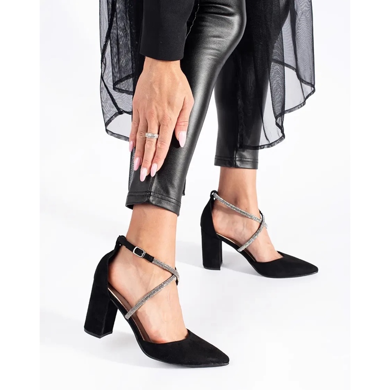 Crne salonke od brušene kože sa šljokicama crno 2