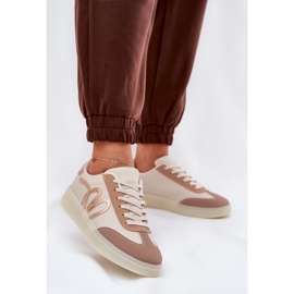 Niske ženske sportske cipele s eko kožom bež 2