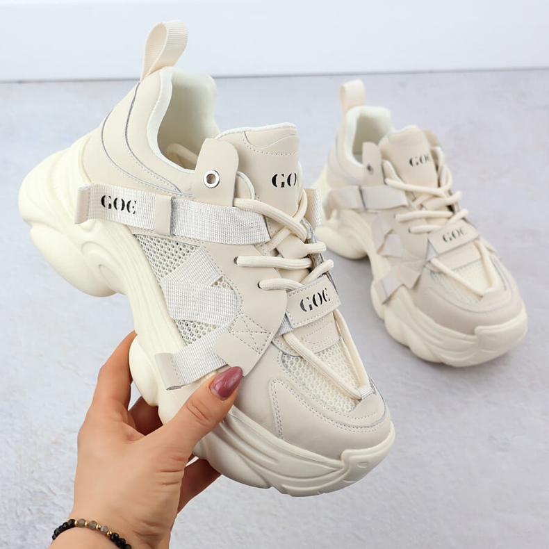 Kožne tenisice na gustom potplatu ženskog bež goe rr2n4051 1