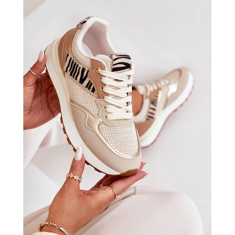 Ženske sportske cipele na platformi zebre bež 2