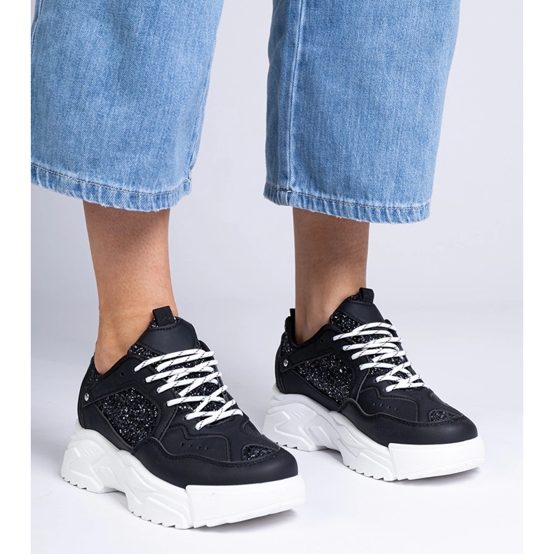 Crne ženske tenisice sa sjajnim umetcima crno 2