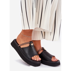 S.Barski Ženske kožne papuče na platformi s ukrasnim remenom D&amp;A MK51-475 crno crna 1