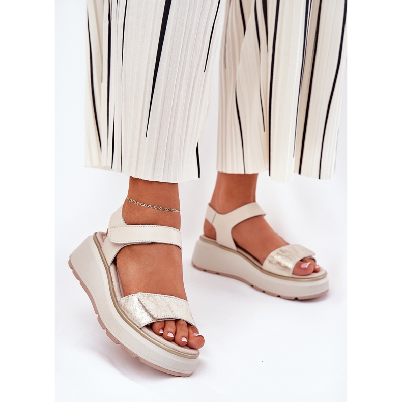 S.Barski Kožna sandala Ženska platforma i čičak Wedge S. Barski LR51-543 Zlato zlatni 2