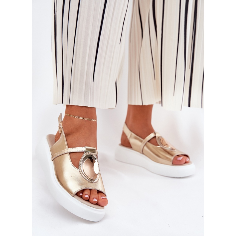 Kožne elegantne ženske sandale S.Barski Gr51-603 Zlotys zlatna 2