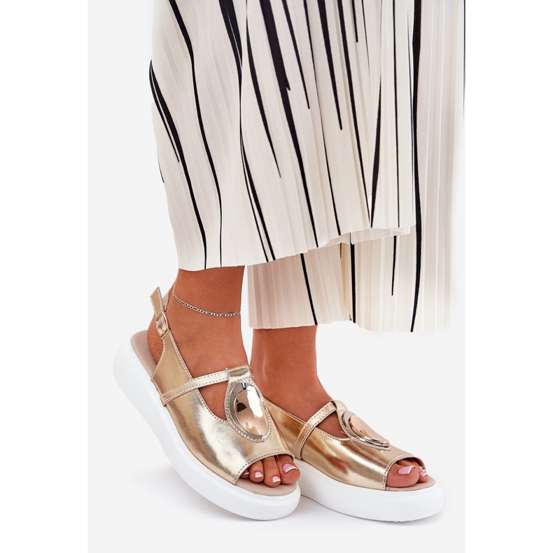 Kožne elegantne ženske sandale S.Barski Gr51-603 Zlotys zlatna 1