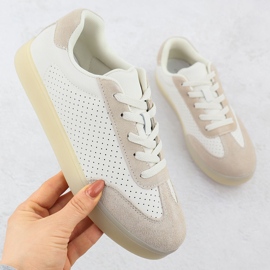 Ženske kožne sportske cipele perfolirane bež sergio leone sp-18 1