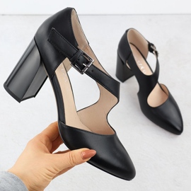 Kožne pumpe na cipelama stupa s crnom trakom Vinceza 91133 crna 1