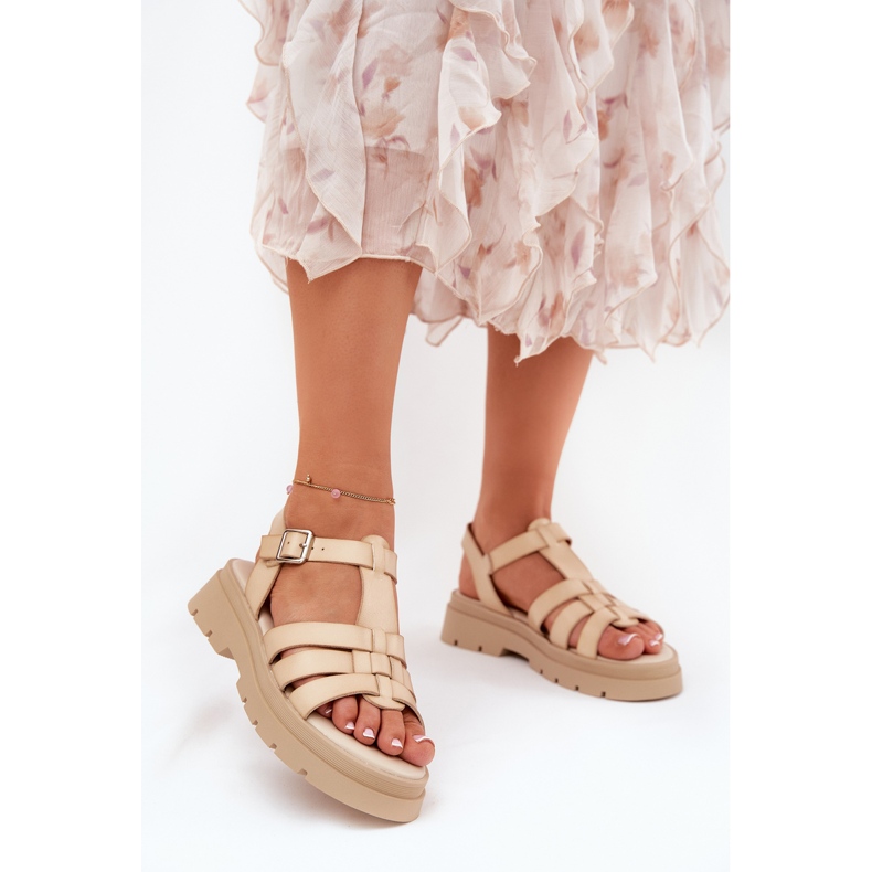 Eko kožne ženske sandale na platformi bež 2
