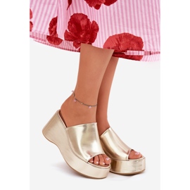 Eko kožne ženske papuče na platformi i zlatni klinovi zlatna 1