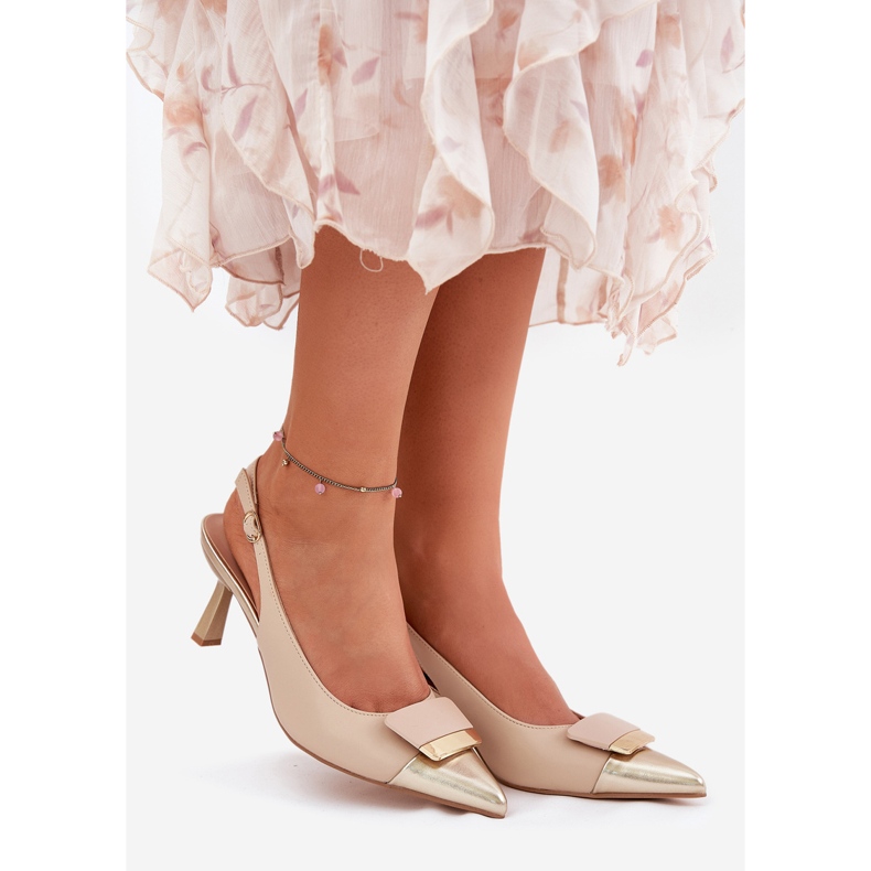 Elegantne visoke potpetice s ukrasom eko ​​kože bež 1