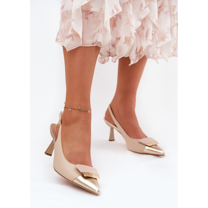 Elegantne visoke potpetice s ukrasom eko ​​kože bež 2