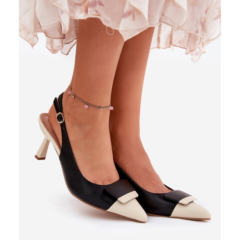 Elegantne visoke potpetice s ukrasom eko ​​crnom kožom 1