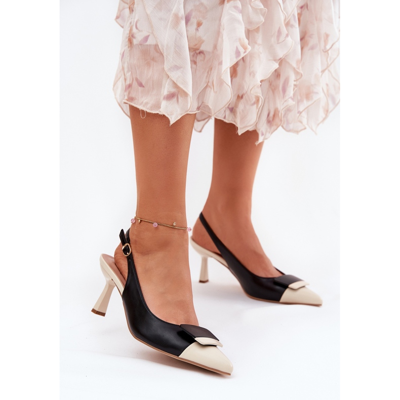 Elegantne visoke potpetice s ukrasom eko ​​crnom kožom 2