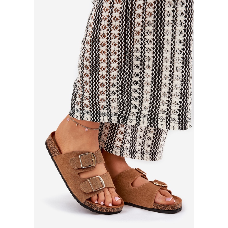 Ženski klizači na plutama s kaminom zlatnim kopčama smeđa 1